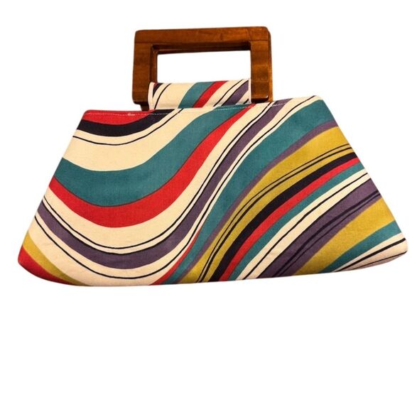 Jenna Lee Handbags - Vintage Jenna Lee Multicolor Striped Handbag with Wooden Handle